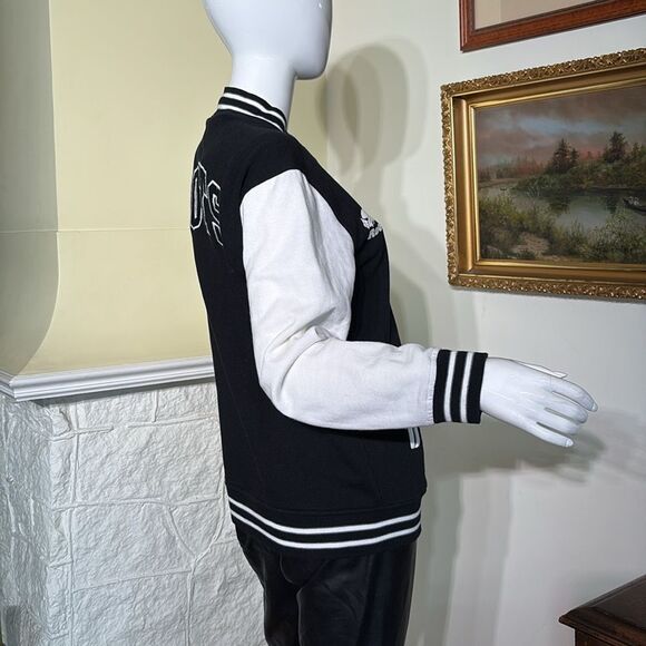 Roots Varsity Jacket Black & White Cotton Jersey Made in Canada - Picture 11 of 14